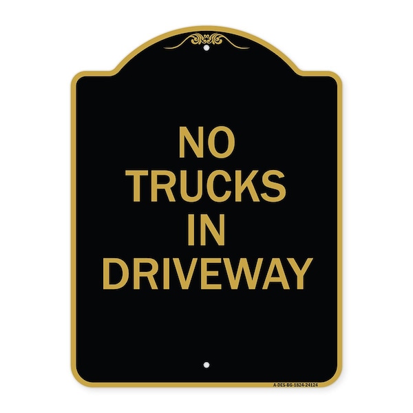 Driveway Sign No Trucks in Driveway, Black & Gold Aluminum Sign, 18" x 24", BG-1824-24124